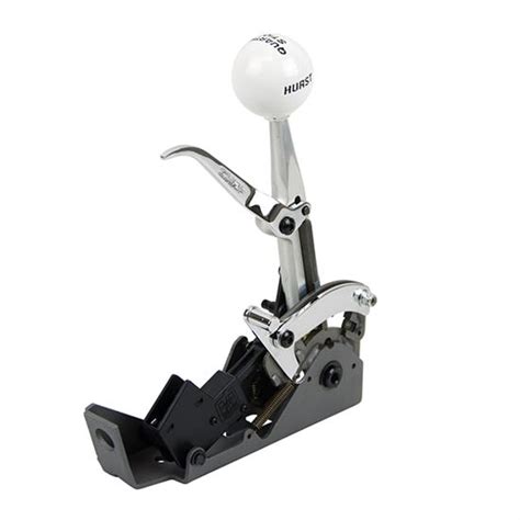 Features include black oxide coated steel construction, 1018 hardened steel gate plate, forged aluminum shift stick with 7/16-20 tpi and a classic white Hurst® . . Hurst quarter stick shifter gate plate